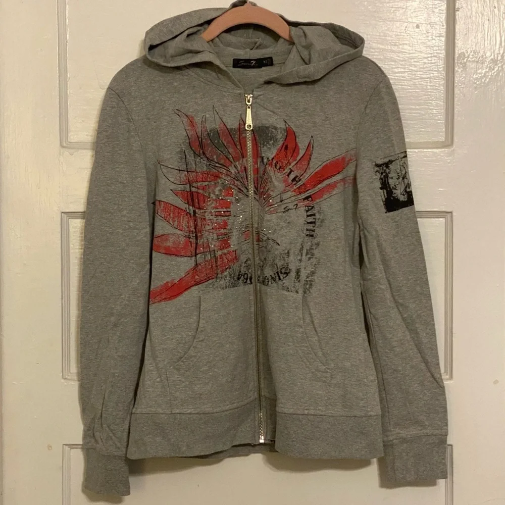 Seven7 Y2K Grey Jogger Set Size M/L bootcut pants & matching hoodie